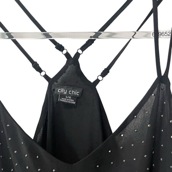 City Chic Studded Strappy Double Layer Chiffon Tank Black 16 - Picture 5 of 7